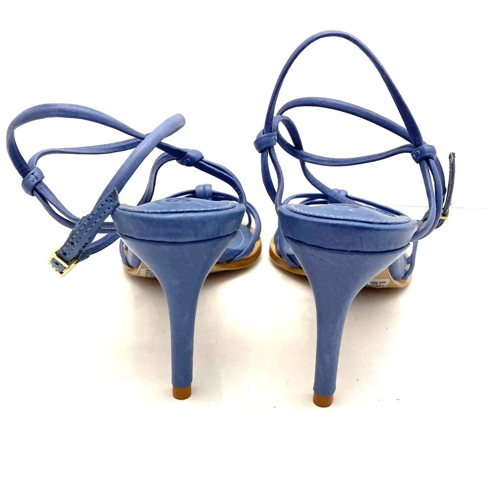 Schutz Abby Blue Leather Point Toe Strappy Wrap Around Stiletto Heels Womens 6.5